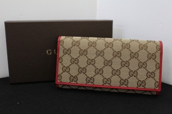 買取】未使用 グッチ GUCCI 長財布 GGキャンバス 346058 赤×ベージュ